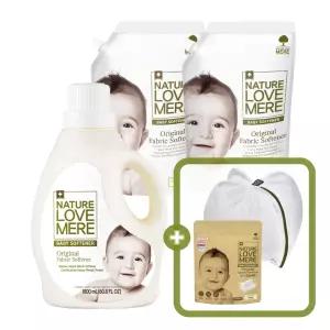 네이쳐러브메레 아기섬유유연제 1800ml 용기형 1개+리필1300ml 2팩 (GIFT) 아기캡슐세제 10개입 1팩+아기 무형광 세탁망 원형 중형 1개