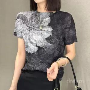 플리츠블라우스 스판 슬림티셔츠 반목티 일본주름옷