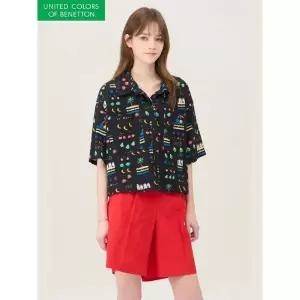 [베네통]배색 패턴 시어서커 블라우스 BABLA6631_P419623029