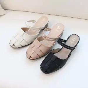 지쎄수제화 양가죽 엘라 위브 2-way 뮬슬리퍼 스트랩샌들 4.5cm-255빅 3color