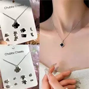 클로버 목걸이 스타일 네잎 여성 데일리 목걸이 블랙클로버 데일리룩 주얼리 오피스 귀걸이 패션 실버