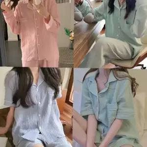 남녀공용 쿨링 잠옷 상하세트 여름 반팔 긴팔 커플 파자마 홈웨어 통풍 흡습 속건