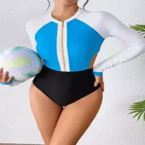 수피 원피스 여자 집업 래시가드 배색 수영복 슬림핏 긴팔 JEN1