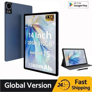 대형 화면 14인치 안드로이드 15 태블릿 20GB RAM 512GB ROM 옥타코어 프로세서 Wi-Fi 6 BT 5.0 듀얼 카메