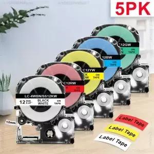 2/5PK SS12KW 12mm 라벨 테이프 교체용 Epson Kingjim LC-4WBN SC12YW 스티커 LW-300 400 600P 메이커용