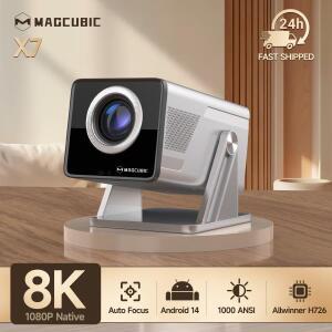Magcubic 오토 포커스 안드로이드 14 8K 지원 프로젝터 1000ANSI 네이티브 1080P Wifi6 BT5.4 올위너 H726