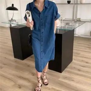 셀럽하우스 캐주얼 여름 데님 원피스 오버핏 여름 롱 원피스 반팔 여성