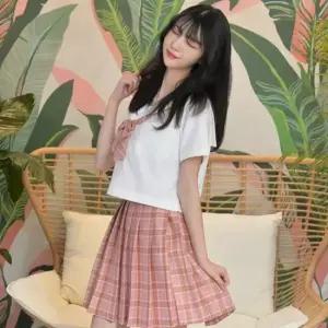 교복몰 오렌지핑크 체크 일본여고생 세라복 세트 반팔