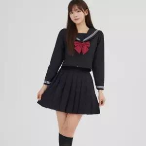 교복몰 화이트 세줄라인 블랙 세라복 세트 (긴팔)