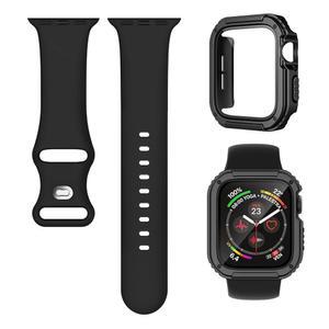 3-in-1 실리콘 밴드 및 러기드 케이스 애플 워치 밴드 44mm 45mm 46mm 40mm 41mm, 스포츠 스트랩 및 iWatch 시리즈 11 10 9 8 7 6 6 5 4 SE3용 스크린 프로텍터가 있는 보호 커버에 호환됩니다