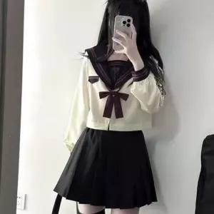 블랙 두줄라인 빅자수 세라복 프레피룩 긴팔 교복세트