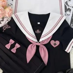 핑크라인 블랙 엔젤 지퍼 세라복 프레피룩 반팔 교복