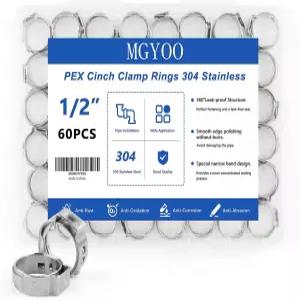 MGYOO 1/2인치 펙스 클램프 60pcs 크림프 링 싱글 이어 호스 스테인리스 스틸 피팅 신치 PEX 파이프 튜브용