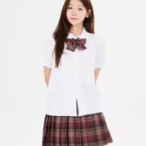 화이트 베이직 앞주름 둥근카라 반팔셔츠 교복 학생복