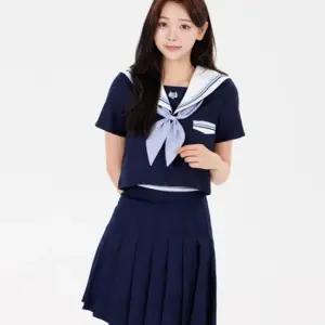 세줄믹스라인 네이비 프레피룩 반팔 교복세트 학생복