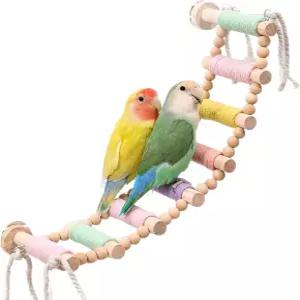 앵무새 등반 사다리 10단계 마카롱 컬러 유연한 나무 새 농어 구부릴 수 있는 케이지 걸이식 장난감 버디