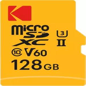 코닥 마이크로SD 카드 128GB UHS-II U3 V60 초고속 전송 속도 300MB/s 읽기 쓰기 4K/8K 비디오에 어댑터