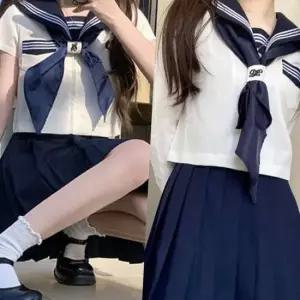 화이트세줄라인 네이비 지퍼형 세라복 프레피룩 교복