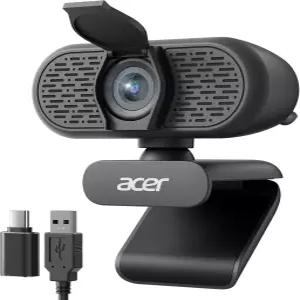 Acer 1080p 웹캠 USB 플러그 앤 플레이 노이즈 캔슬링 마이크가 있는 PC용 컴퓨터 카메라 데스크탑
