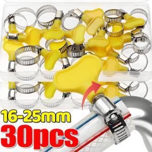 16-25mm 노란색 플라스틱 손잡이 핸드 트위스트 호스 클램프 스테인레스 스틸 스크류 밴드 조절 워터 파이