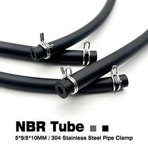 ID 5 x OD 9/10 mm 내유성 NBR 니트릴 고무 튜브/304 스테인레스 스틸 클램프 액세서리 호스 고정 클램프(