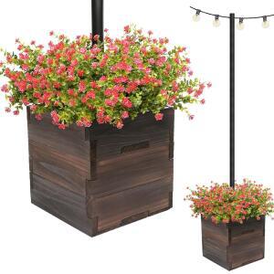 엑스트라 라지 장식용 나무 화분 지지대 미포함) 우산, 45.7cm, 조명 식물용 43.2cm 스트링 정원 박스(폴 기둥 기둥, 새 단단한 야외 파티오 범용 브라운 위한 x 모이통을
