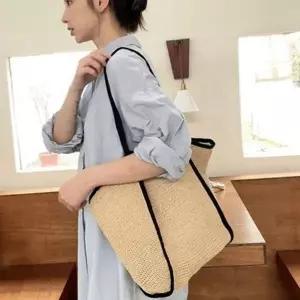 [라일리] Rly 빅사이즈 여성 쇼퍼 백 밀짚 쇼퍼 백 데일리 여