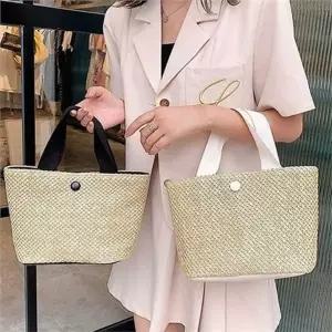 [라일리] Rly 컴팩트 여성 라탄 토트 백 심플 여성 캔버스 토