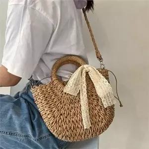 [라일리] Rly 데일리 여성 왕골 가방 썸머 탈부착 리본 가방