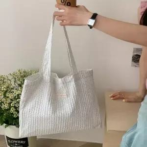 (색상 플리츠에코백-도트)캔버스 도트 스퀘어 가벼운 얇은 천가방 숄더 에코백