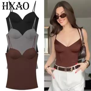 나기 민 티 HXAO 버건디 슬립 탑 여성 여름 코르셋 탱크 캐미솔 패션 백리스 브라 시크 엘레강트 뷔스티에