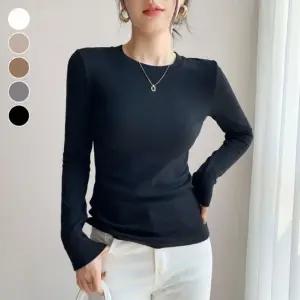 여성 긴팔 라운드넥 면티 기본티 보온티셔츠 스판 긴팔티 여성티셔츠 흰티
