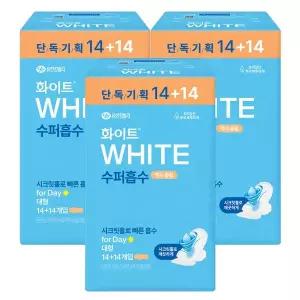 화이트 수퍼흡수 맥시슬림 대형 생리대 14+14p x3개