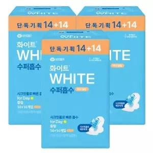 화이트 수퍼흡수 맥시슬림 중형 생리대 14+14p x3개