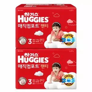 하기스 매직컴포트 3단계 팬티형 중형 공용 60매 x2개