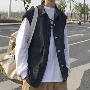 트렌디 데님 조끼 베스트 남자 캐주얼 캠퍼스 패션 자켓 항공점퍼 (W605D69)