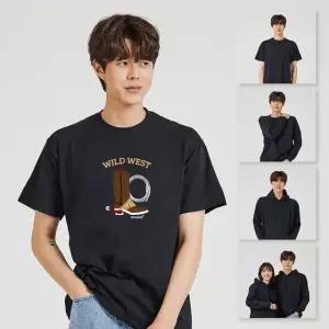 키밍 부츠 남자회색티셔츠 남자반팔티 커플 그래픽반팔티 단체반팔티 (W67E0D4)