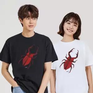 키밍 사슴벌레 페이퍼 곤충 남성용반팔티 반팔셔츠 그래픽반팔티 단체반팔티 (W69B456)