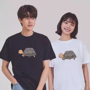 키밍 거북이 얇은티 커플반팔티셔츠 귀여운반팔 그래픽반팔티 단체반팔티 (W69110B)