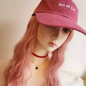 캡모자 핑크 롱웨이브 모자가발 일체형