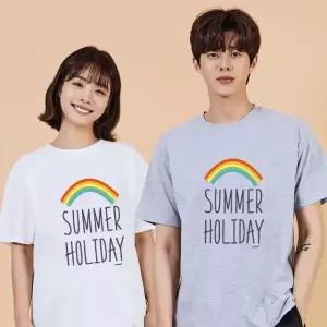 키밍 무지개 여름 여행 커플바캉스룩 그래픽반팔티 단체반팔티 재밌는그래픽 (W6A2497)