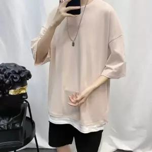 무지티셔츠 남자반팔티 오버핏 레이어드티 크롭티 (W6D1884)