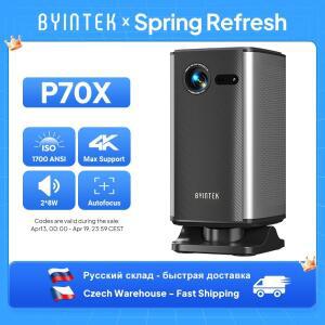 BYINTEK P70X 휴대용 미니 프로젝터(배터리 내장) 4K 지원 야외 영화용 3D Wifi 야간 홈 시어터 프로젝터