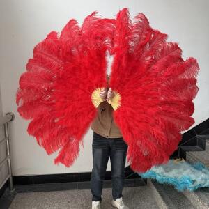 도매 13 뼈 푹신한 붉은 타조 깃털 팬 춤 성능 깃털 팬 100cm 130cm 고품질 대형 Plumas 팬