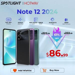 HOTWAV Note 12 2024 스마트폰 6.8인치 대형 디스플레이 안드로이드 14 OS 16(6+10)GB 128GB 휴대전화 48MP