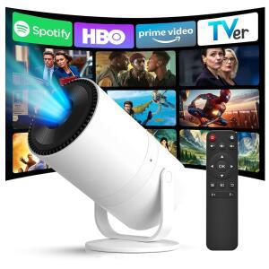 [내장 앱] WiFi 및 블루투스 및 안드로이드 12가 탑재된 미니 프로젝터, 전기 포커스 1080P 미니 휴대용 프로젝터, HDMI / 스마트폰 / USB와 호환되는 영화 / 게임