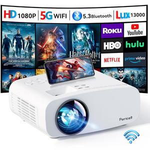 WiFi 및 블루투스 프로젝터, Pericat 4K 지원 Native 1080P 프로젝터, 홈 시어터용 휴대용 영화 야외 프로젝터, PC, HDMI, USB, TV Stick, PS5와 호환되는 미니 프로젝터
