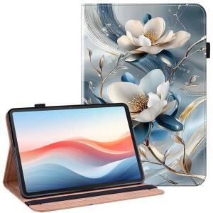LENOVO 디어 탭 프로 12.7인치(TB-373FU / TB-375FC) 2025 태블릿용 YHDXUYS 케이스 다각도 스탠드가 있는 폴리오 커버 및 펜 홀더 메탈 플라워