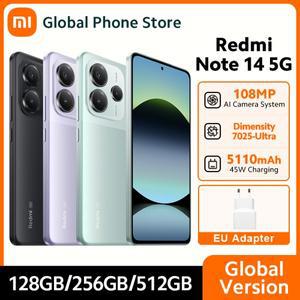 글로벌 버전 샤오미 레드미 노트 14 5G 스마트폰 5110mAh 배터리 NFC 108MP 카메라 MTK 디멘시티 7025-울트