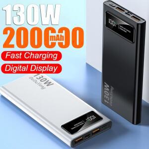 새로운 200000mAh 전원 은행 초대형 용량 130W 초고속 충전 LED 디지털 디스플레이가있는 휴대용 외부 배터